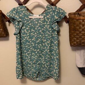 Pleione Green Floral Blouse